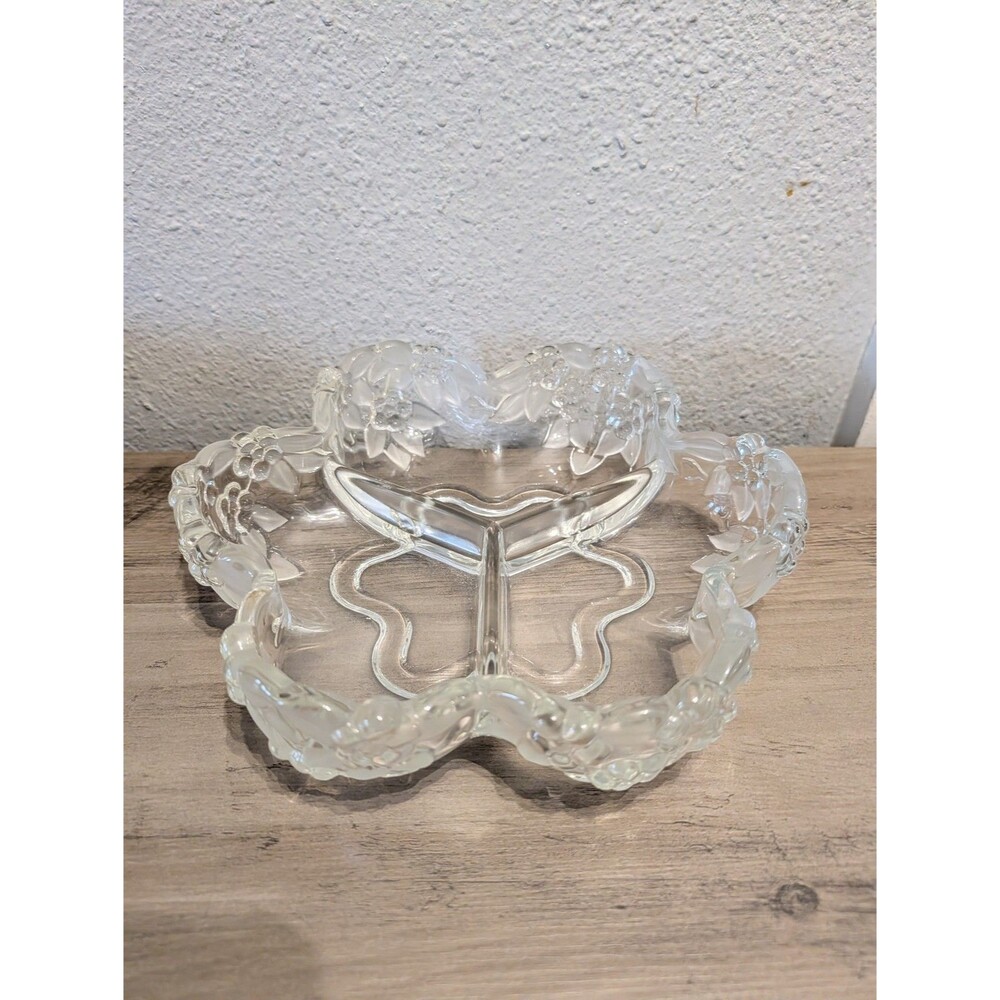 Clear Glass Butterfly Shaped Divided Candy Serving Dish 11 Inch